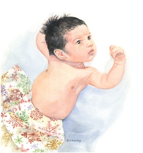 Watercolor of Sam as a baby
